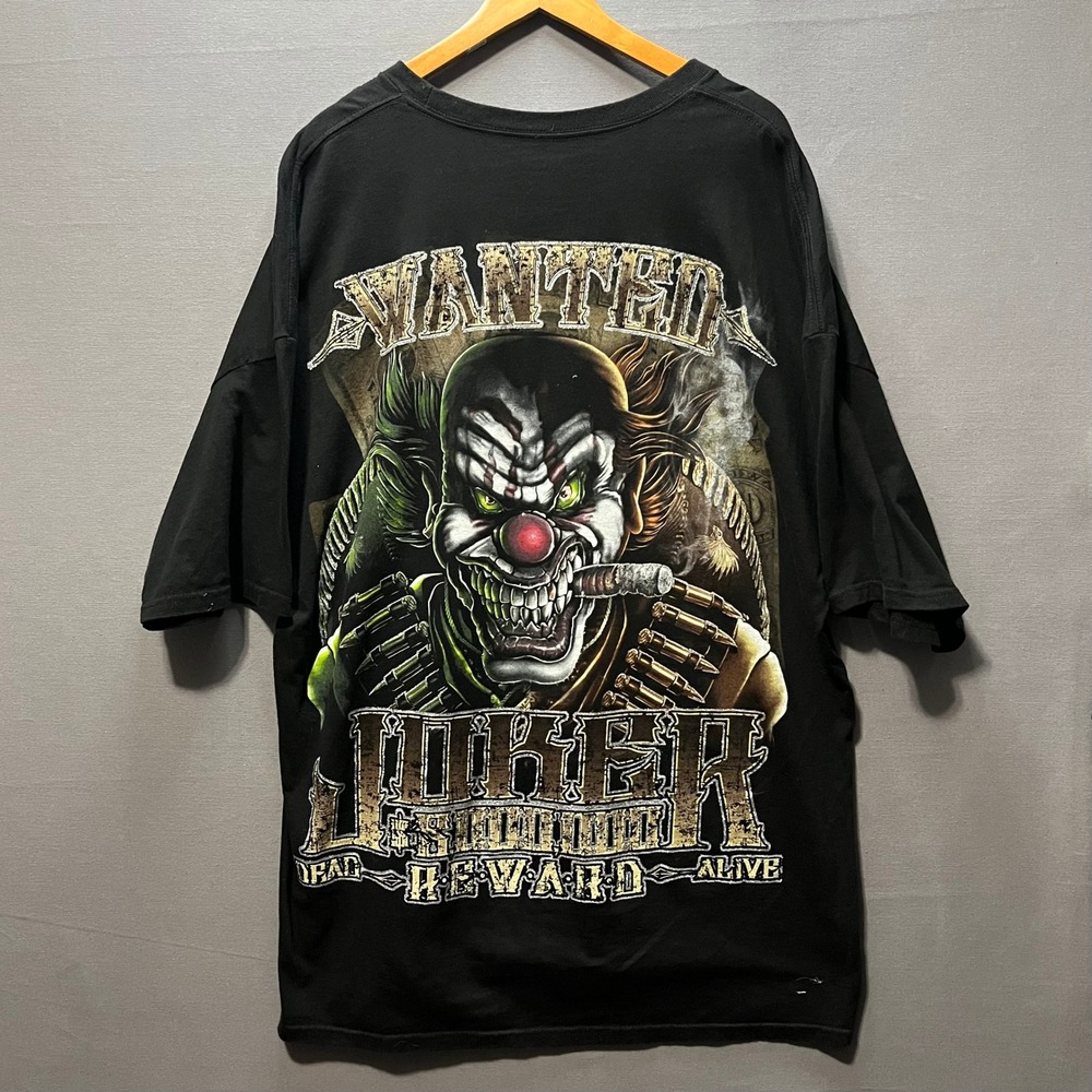 C&A Men Black Joker Wanted Dead or Alive Evil Clown Graphic T-Shirt 2XL
